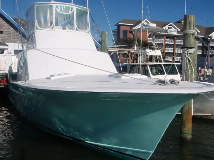 Ocracoke charter boat Gecko docked on the waterfront.